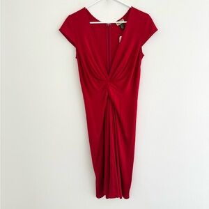 Issa London 100% Silk Red Deep V Plunge Midi Dress 12